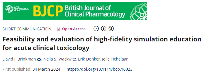 New publication: Feasibility and evaluation of high-fidelity simulation education for acute clinical toxicologyNew publication: